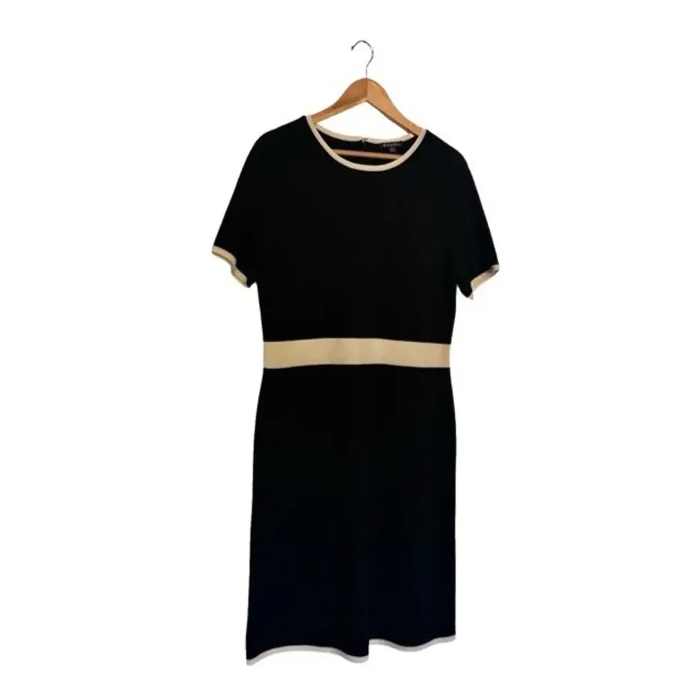 Brooks Brothers Knit Merino Wool Dress Black Colorblock Size Large Office